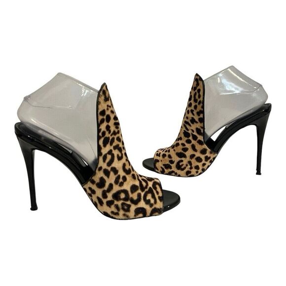 Steve Madden Size 9 Sinful Animal Print Calf Hair Leather Peep-Toe Mules - Picture 4 of 7